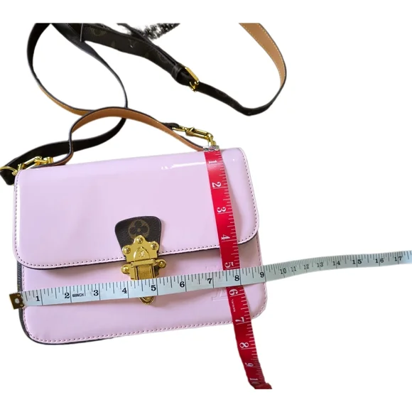 Fashion Pink & Brown Monogram Crossbody Hand Bag EUC - Picture 8 of 8